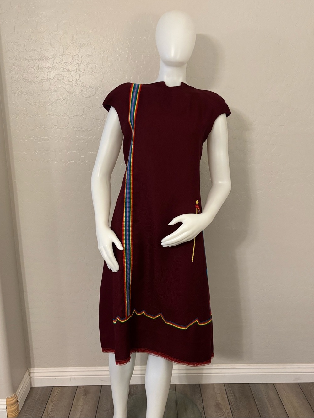 Vintage Handmade Native American Embroidered Female Yei Figure Shift Dress SZ 6